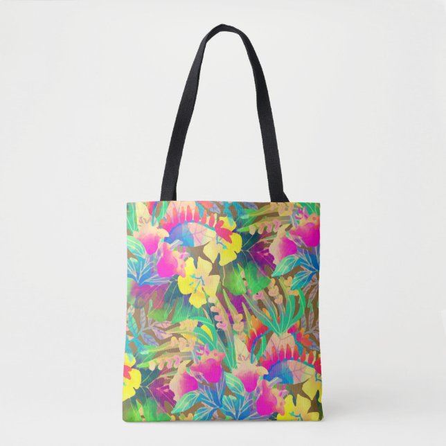 Tropisch-hawaiianische Blume Blätter farbenfroh bl Tasche (Vorderseite)