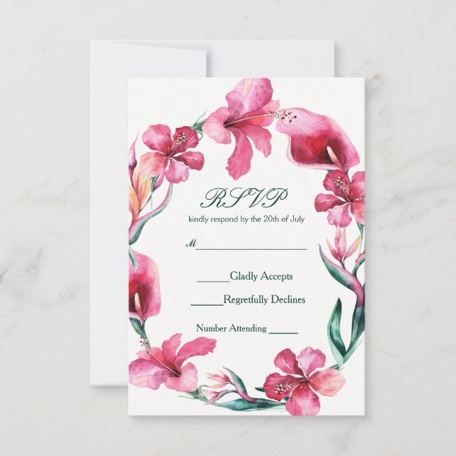 Tropisch-hawaiianische Blume Elegante Hochzeitssti RSVP Karte (Vorderseite)