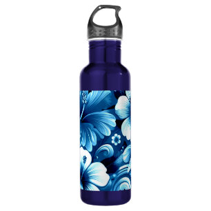 Tropisch-hawaiianische Blume Hibiskus Blaues Muste Edelstahlflasche