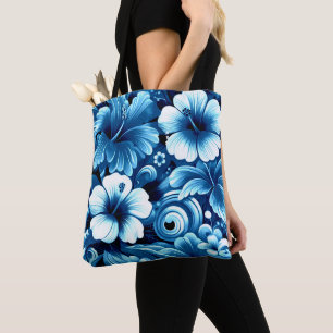 Tropisch-hawaiianische Blume Hibiskus Blaues Muste Tasche