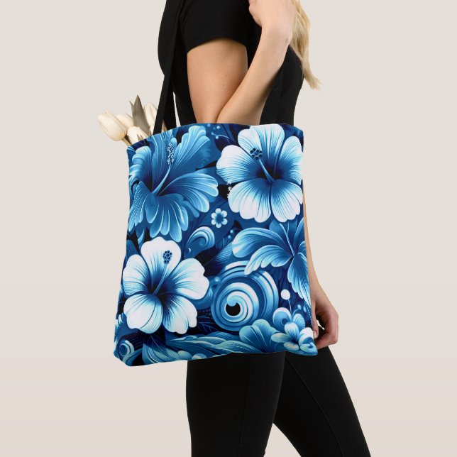 Tropisch-hawaiianische Blume Hibiskus Blaues Muste Tasche (Von Nahem)