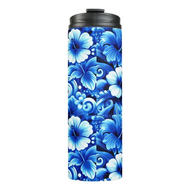 Tropisch-hawaiianische Blume Hibiskus Cobalt Blue Thermosbecher (Vorderseite)