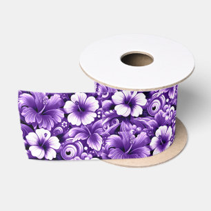Tropisch-hawaiianische Blume Hibiskus Lila Muster Satinband