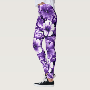 Tropisch-hawaiianische Blume Hibiskus Lila White Leggings