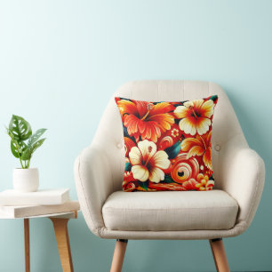 Tropisch-hawaiianische Blume Hibiskus Orange Patte Kissen
