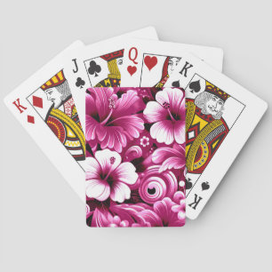 Tropisch-hawaiianische Blume Hibiskus Rosa Weiß Spielkarten