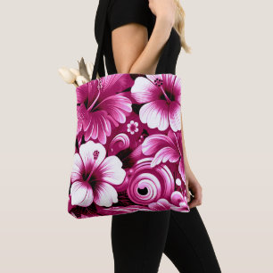 Tropisch-hawaiianische Blume Hibiskus Rosa Weiß Tasche