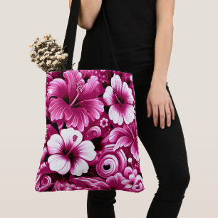 Tropisch-hawaiianische Blume Hibiskus Rosa Weiß Tasche