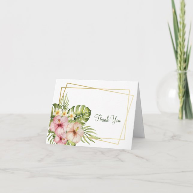 Tropisch-hawaiianische Blume Hochzeit Dankeskarte (Vorderseite)