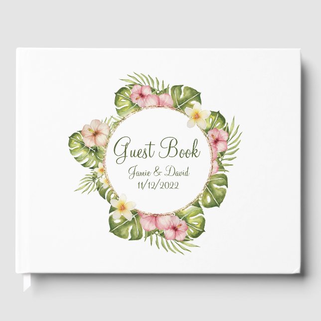 Tropisch-hawaiianische Blume Hochzeit Gästebuch (Vorderseite)