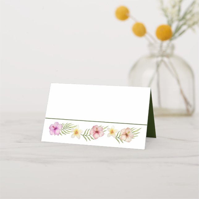 Tropisch-hawaiianische Blume Hochzeit Platzkarte (Vorderseite)