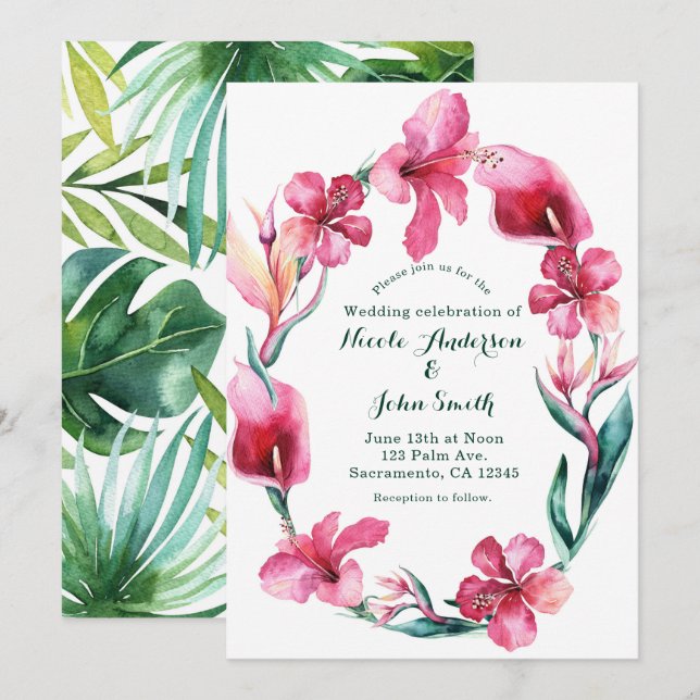 Tropisch-hawaiianische Blume Hochzeitseinladungen Einladung (Vorne/Hinten)