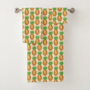 Tropisch-Hawaiianische Insel Ananas Obstdrucken Badhandtuch Set
