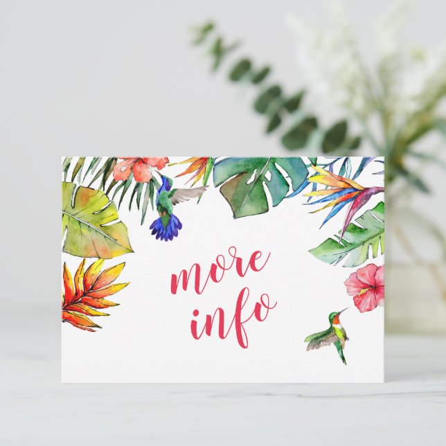 Tropisch-hawaiianischer Hibiskus Mehr Info Hochzei Begleitkarte (Stehend Vorderseite)