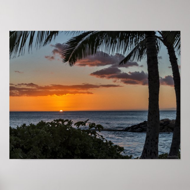 Tropisch-Hawaiianisches Sonnenuntergangsposter Poster (Vorne)
