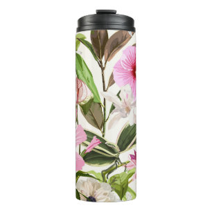 Tropisch hellgrüne Blätter, Blume. Thermosbecher