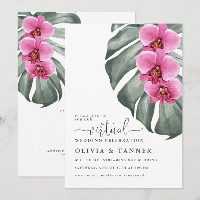 Tropisch Hot Pink Orchids Virtual Wedding Einladung (Vorne/Hinten)