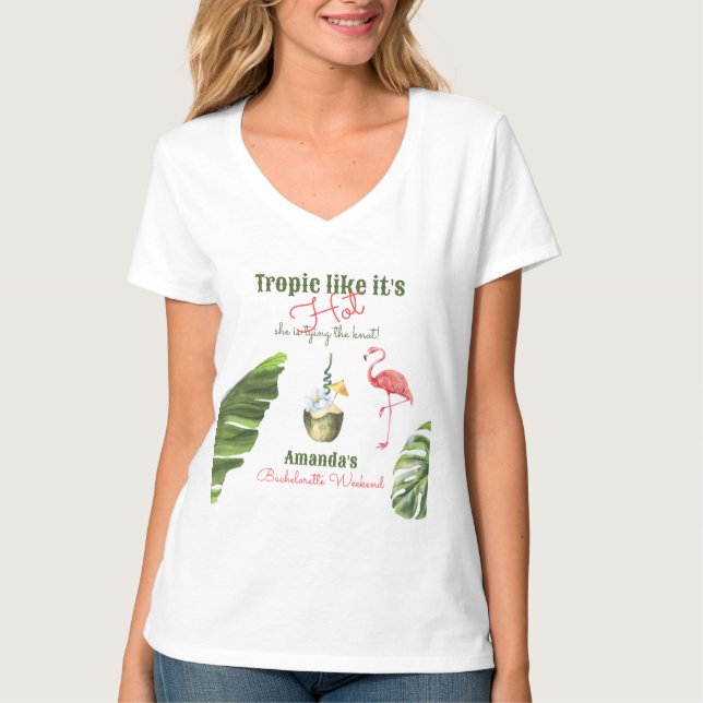 Tropisch Hot Pink Palm Springs Junggeselinnen-Absc T-Shirt (Vorderseite)