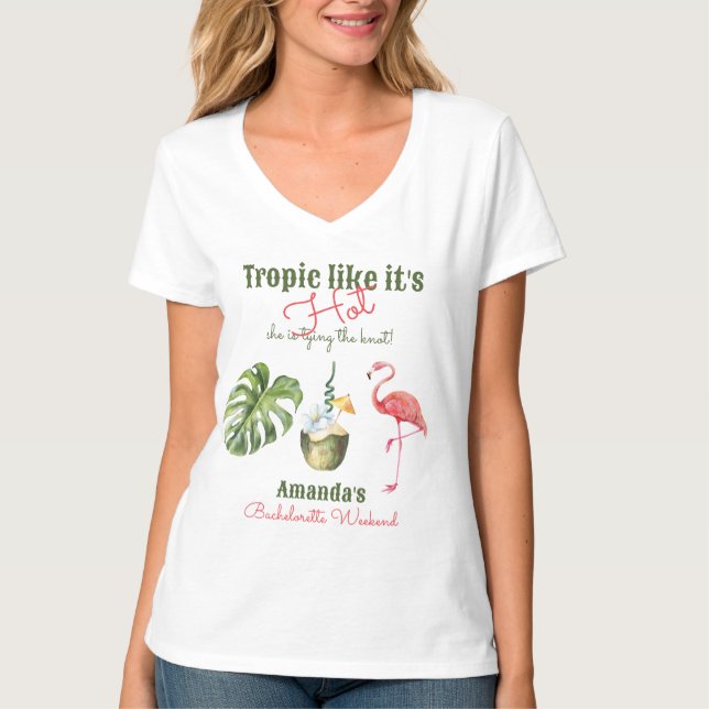 Tropisch Hot Pink Palm Springs Junggeselinnen-Absc T-Shirt (Vorderseite)