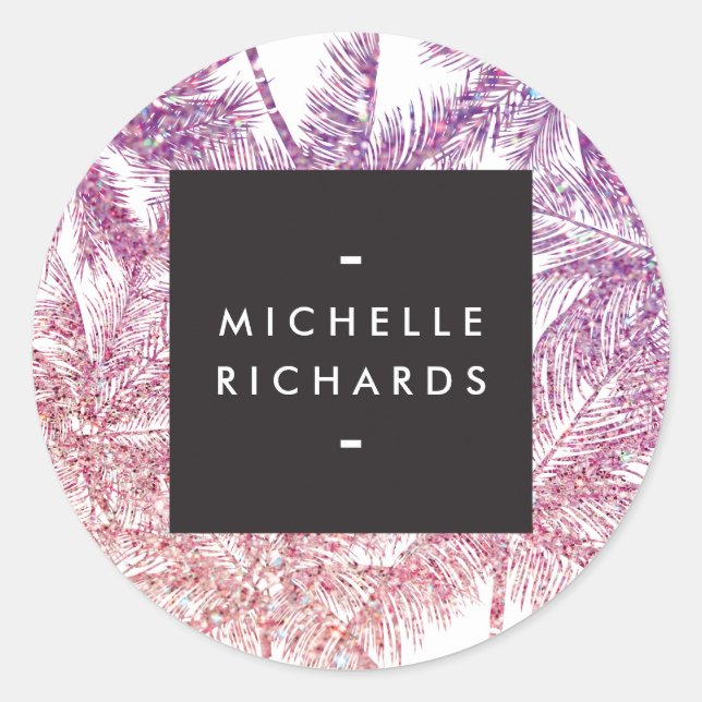 Tropisch Lila/rosa Glitzer Palms Stickers (Vorderseite)