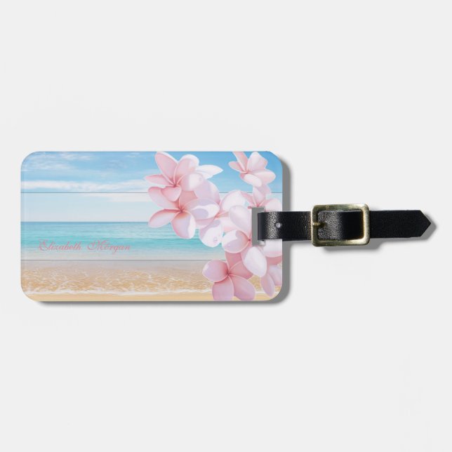 Tropisch, Meer, Strand, hawaiianische Blume Gepäckanhänger (Vorderseite horizontal)