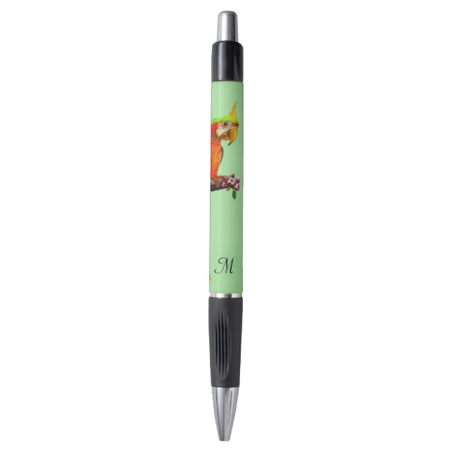 Tropisch-mehrfarbiger Bird & Monogram Pen Kugelschreiber (Vorderseite Vertikal)
