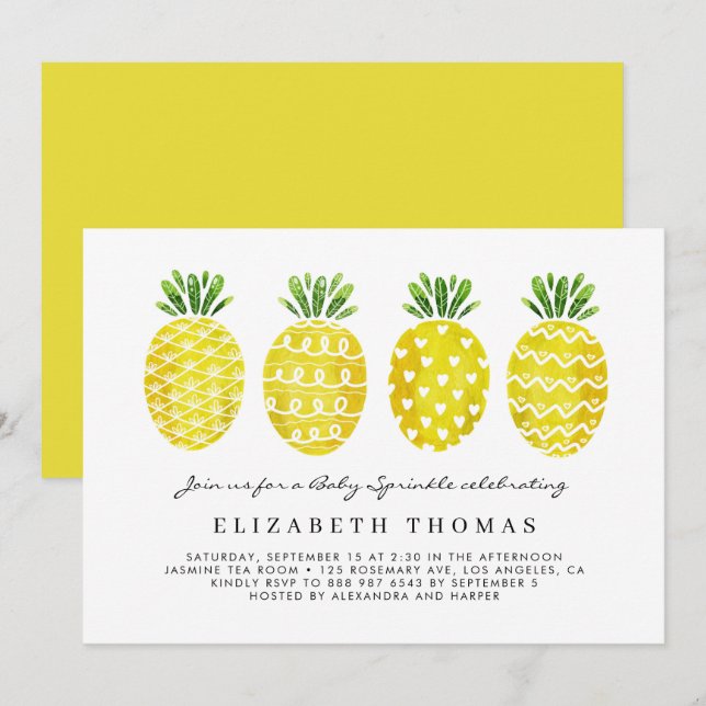 Tropisch Niedliche Ananas Baby Sprinkle Einladung (Vorne/Hinten)