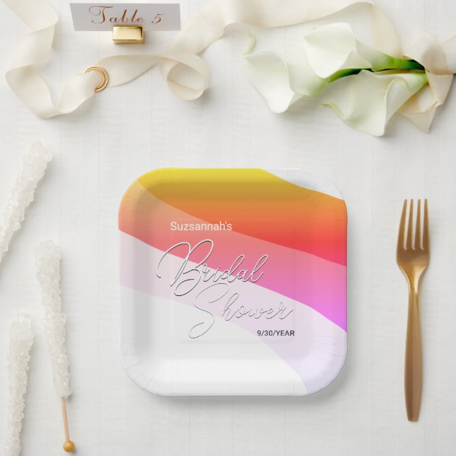 Tropisch orange, rosa Schattige Streifen kundenspe Pappteller (Hochzeit)