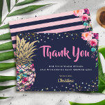 Tropisch Pink Ananas Navy Blue Danke Karte<br><div class="desc">Tropisch Pink Ananas Navy Blue Danke Karte</div>