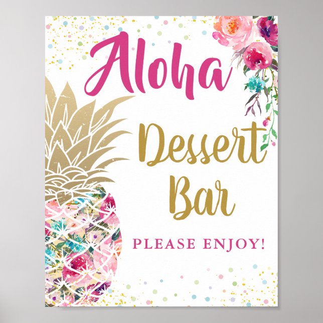 Tropisch Pink Gold Ananas Blumendessert Bar Poster (Vorne)