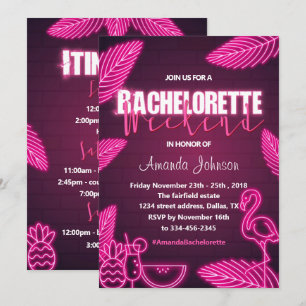 Tropisch Pink Neon Bachelorette Wochenende Einladu Einladung