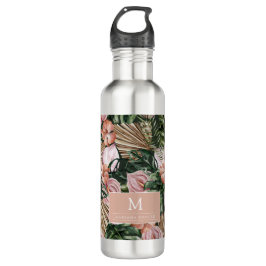 Tropisch Pink Peache Blume Blätter Dschungel Edelstahlflasche
