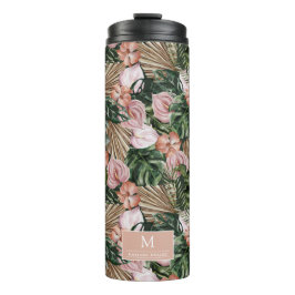 Tropisch Pink Peache Blume Blätter Dschungel Thermosbecher