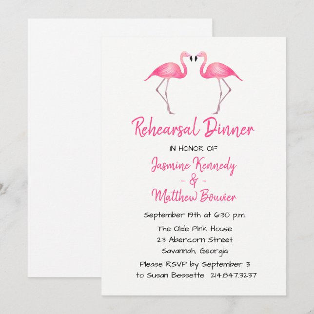 Tropisch Pink Probe Dinner Flamingo Wedding Einladung (Vorne/Hinten)