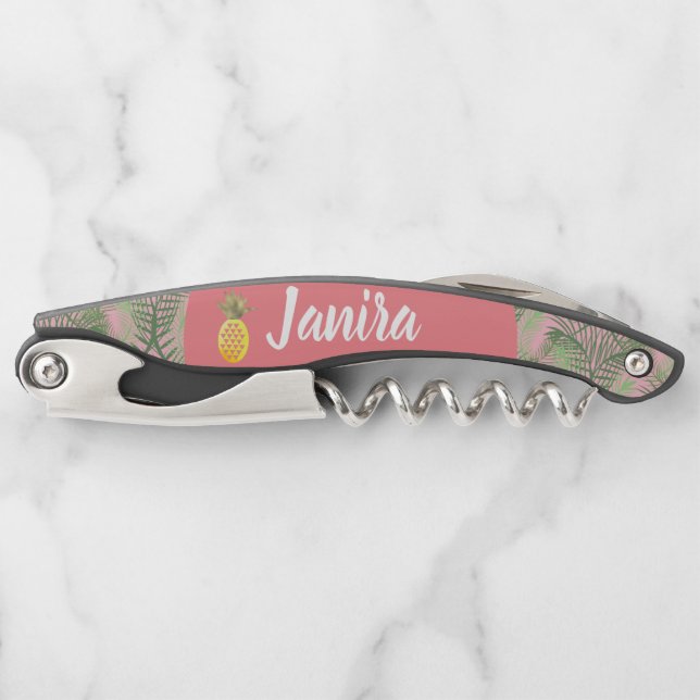 Tropisch rosa Ananas-Individuelle Name Kellnermesser (Vorderseite)