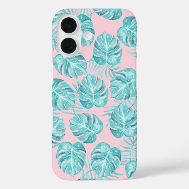 Tropisch rosa aquamarines Aquarellmonster verlasse iPhone 16 Hülle (Rückseite)
