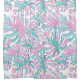 Tropisch-rosa Blätter Duschvorhang