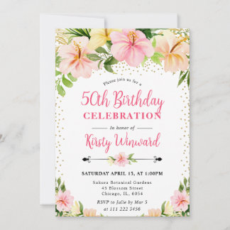 Tropisch rosa Blume 50. Geburtstag Einladung