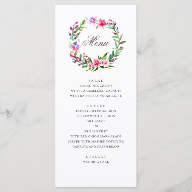 Tropisch rosa Blume. Hochzeit mit Blumen Menükarte (Vorderseite)
