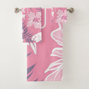 Tropisch rosa Blume Monogramm Fleecedecke Badhandtuch Set