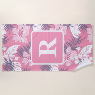 Tropisch rosa Blume Monogramm Fleecedecke Strandtuch