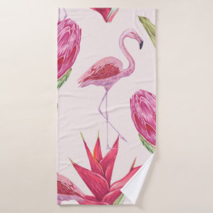 Tropisch rosa Blume, Protea, Paradiesvogel fl Badehandtuch