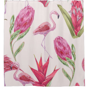 Tropisch rosa Blume, Protea, Paradiesvogel fl Duschvorhang