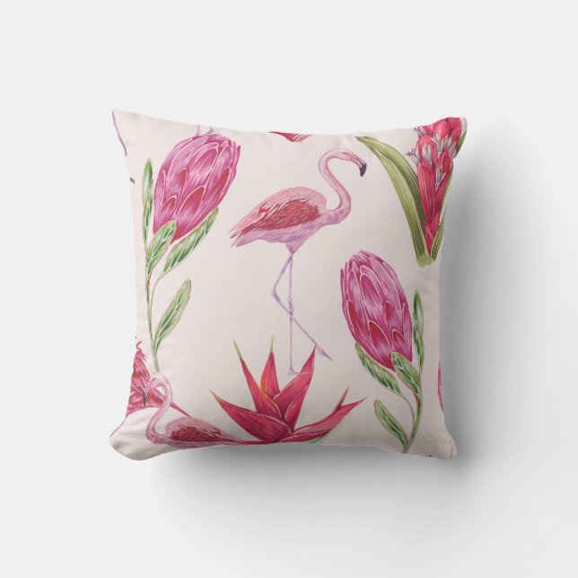 Tropisch rosa Blume, Protea, Paradiesvogel fl Kissen (Vorderseite)