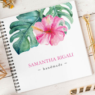 Tropisch rosa Blume und Grünpflanzen Personalisier Notizbuch