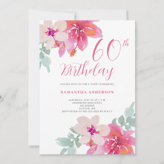 Tropisch rosa Blüte 60. Geburtstag Einladung