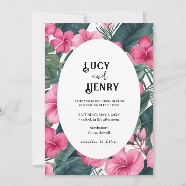 Tropisch rosa Feiertage Blumenzwiebeln Einladung (Vorderseite)