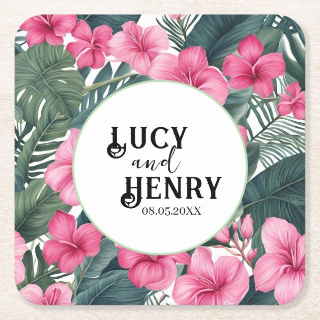 Tropisch rosa Feiertage Blumenzwiebeln Rechteckiger Pappuntersetzer (Vorderseite)