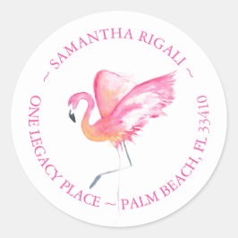 Tropisch rosa Flamingo-Adressenmarken Runder Aufkleber