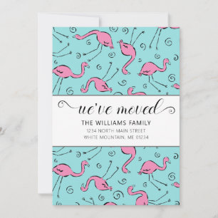 Tropisch rosa Flamingo auf Aqua Moving Ankündigung